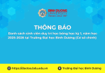 Thông báo Danh sách sinh viên duy trì học bổng học kỳ 1, năm học 2025-2026 tại Trường Đại học Bình Dương (Cơ sở chính)